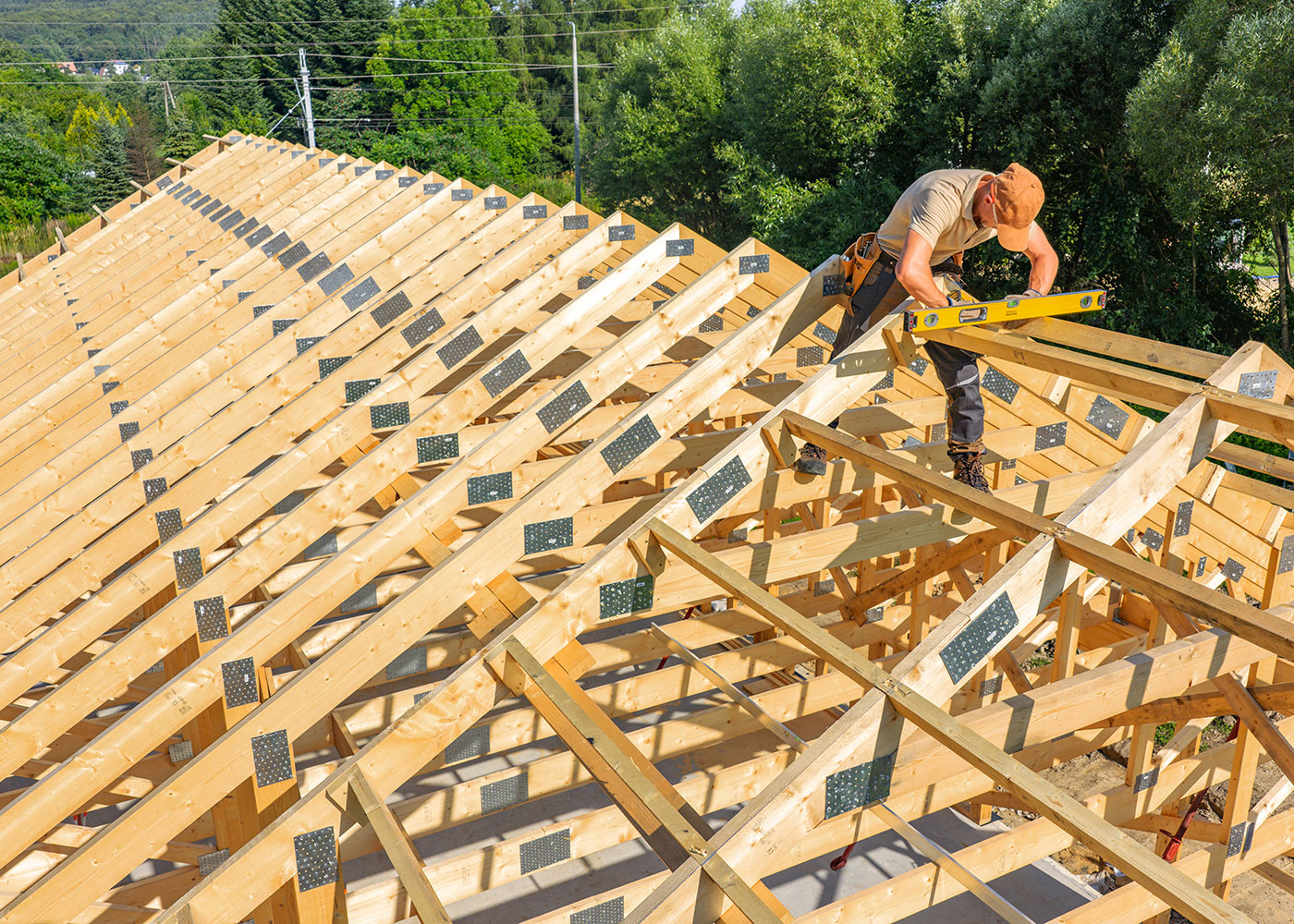 Pre-engineered triangular framing units that provide additional structural strength.